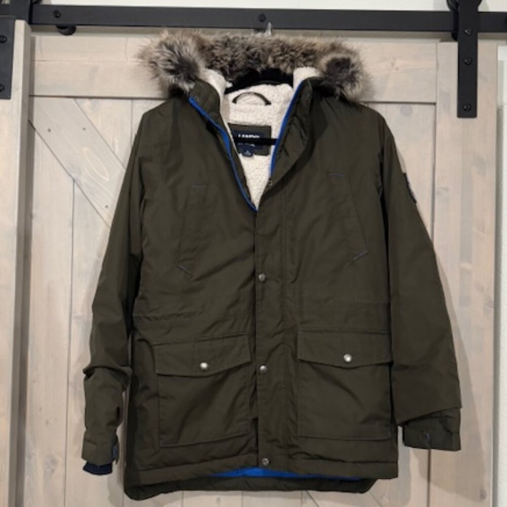 Lands End Expedition Down Sherpa Parka Jacket Fur Olive 14 - 16 IMPERFECTIONS